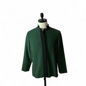 Vintage Style Emerald‎ Green Blazer Jacket Contrast Trim - Women Corporate Goth